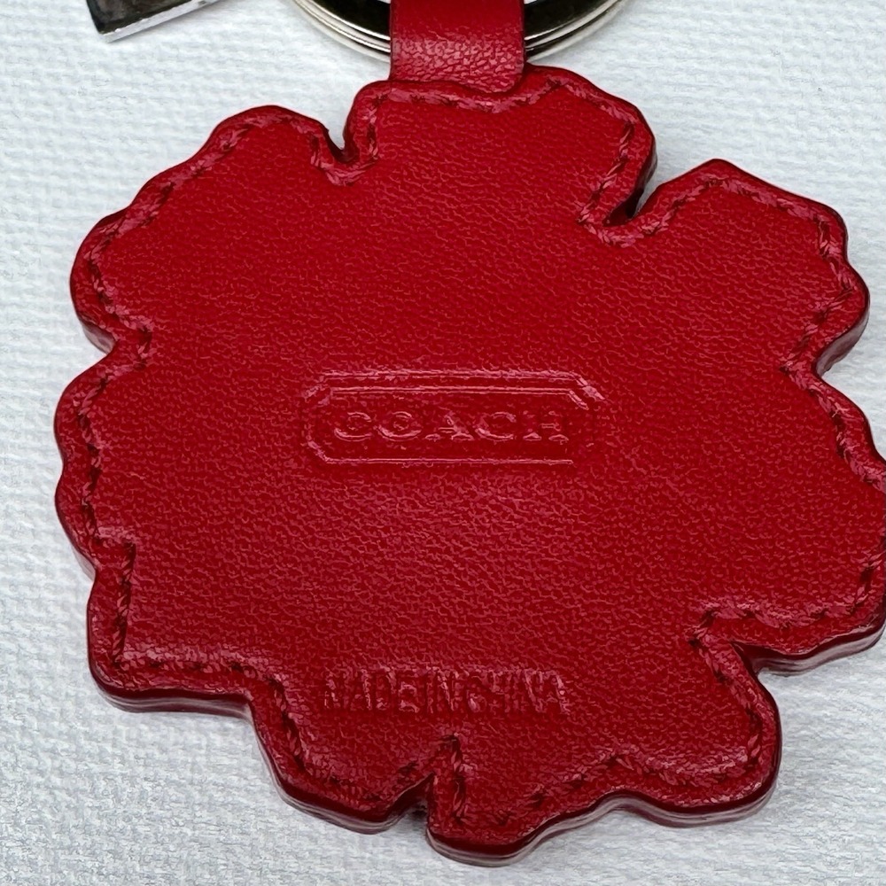Coach Red Poppy Flower Signature Bag Charm Leather Keychain Fob VTG Y2K - Picture 4 of 16